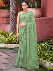 Women's Georgette Light Green Embellished Celebrity Saree With Blouse Piece-JALEBI81306