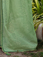 Women's Georgette Light Green Embellished Celebrity Saree With Blouse Piece-JALEBI81306