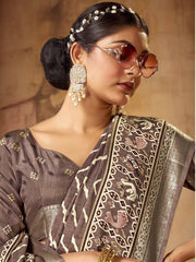 Women's Cotton Blend Navy Blue Printed Designer Saree With Blouse Piece-EAGLE01D