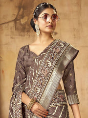 Women's Cotton Blend Navy Blue Printed Designer Saree With Blouse Piece-EAGLE01D