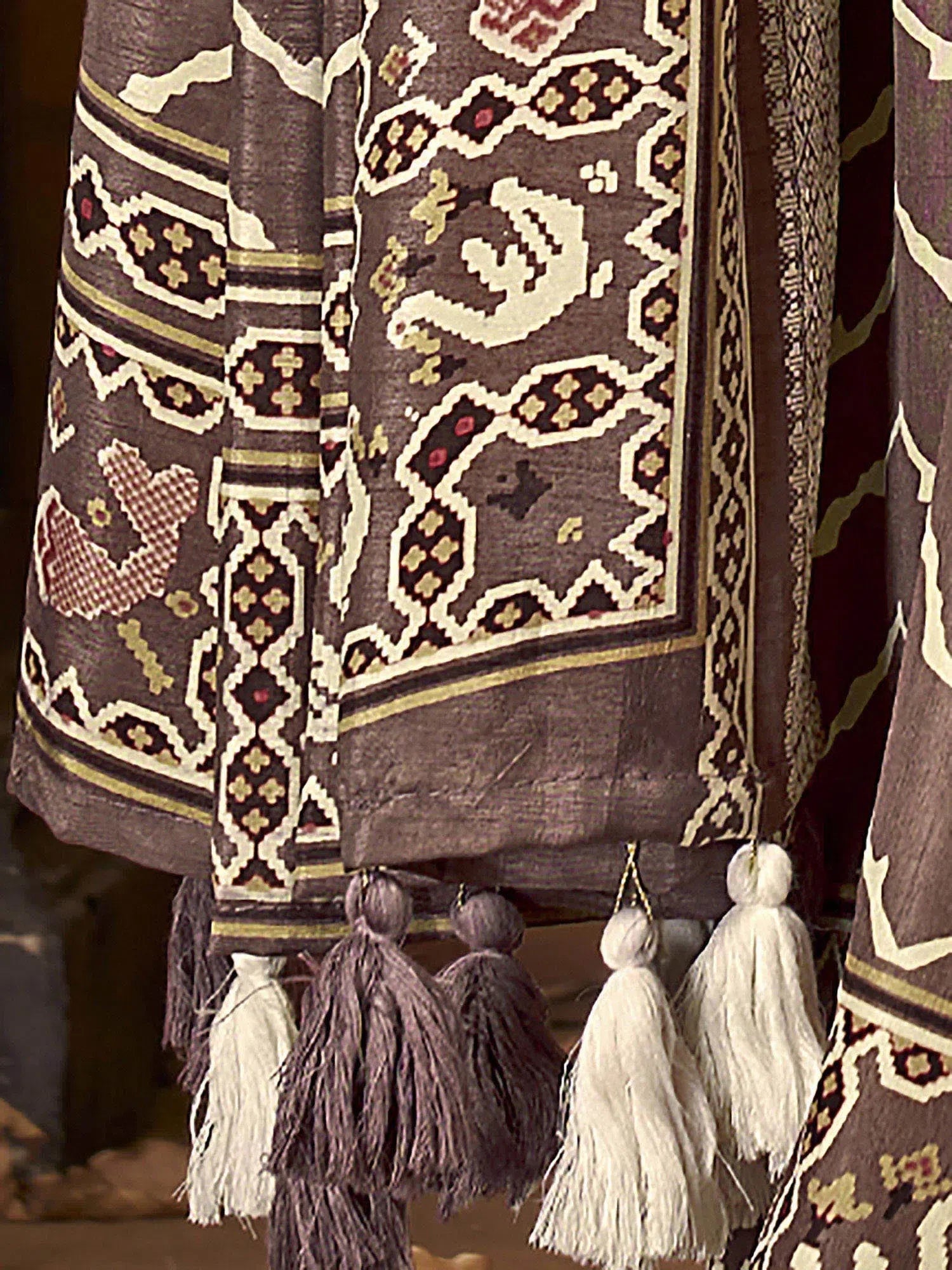 Brown Printed Polyester Saree - Designer Indian Sari