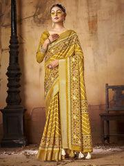 Women's Cotton Blend Navy Blue Printed Designer Saree With Blouse Piece-EAGLE02E