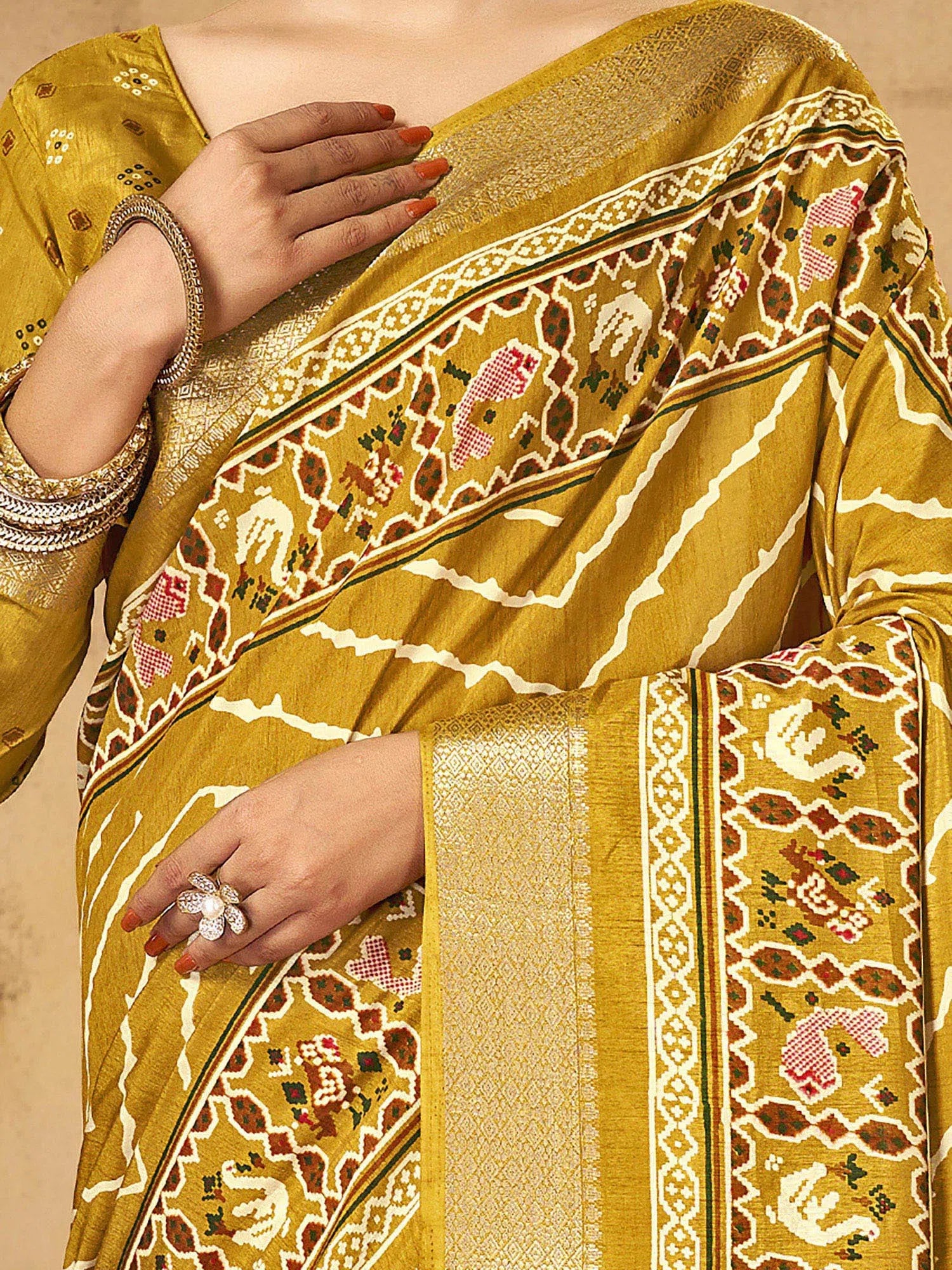 Mustard Printed Designer Saree | Indian Wedding Sarees