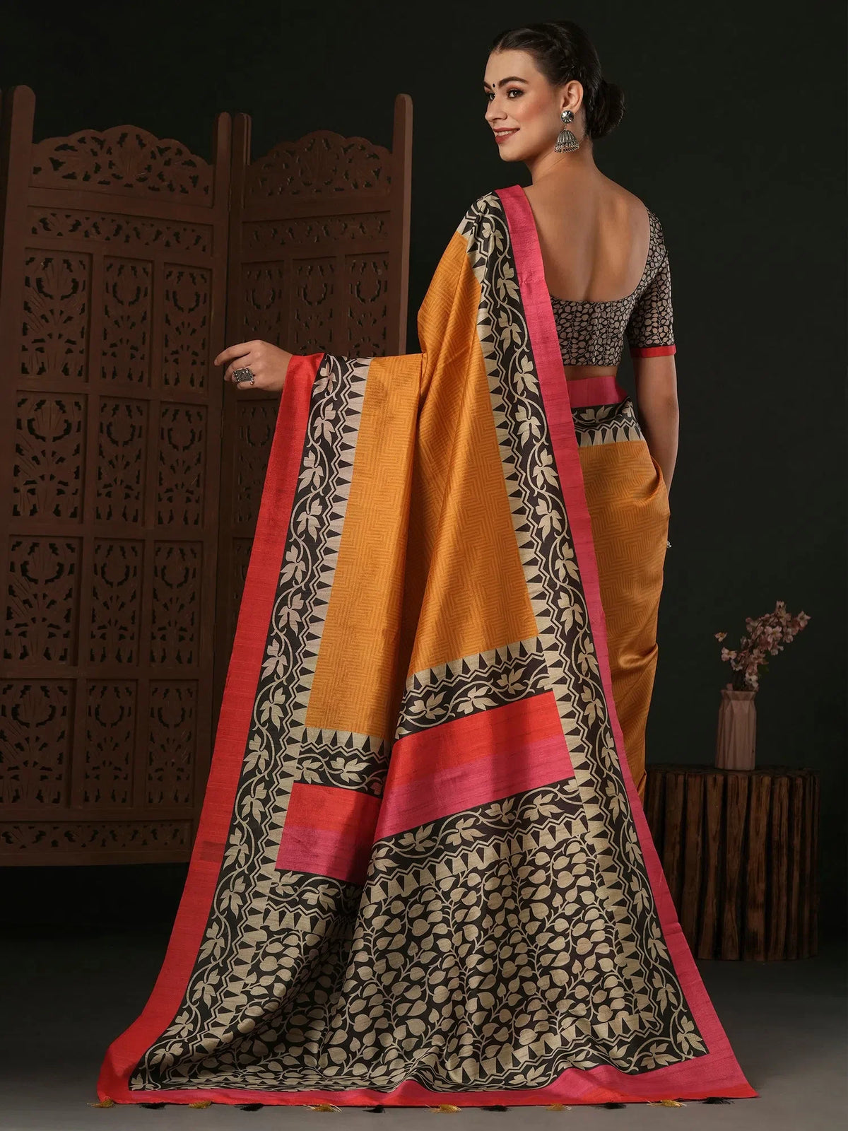 Women's Dola  Black Printed Designer Saree With Blouse Piece-JANY4002