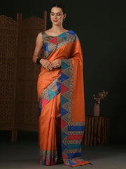Women's Cotton Blend Olive Printed Designer Saree With Blouse Piece-LNSTN156B