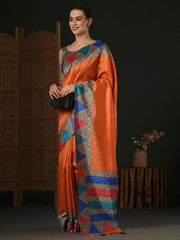 Women's Cotton Blend Olive Printed Designer Saree With Blouse Piece-LNSTN156B