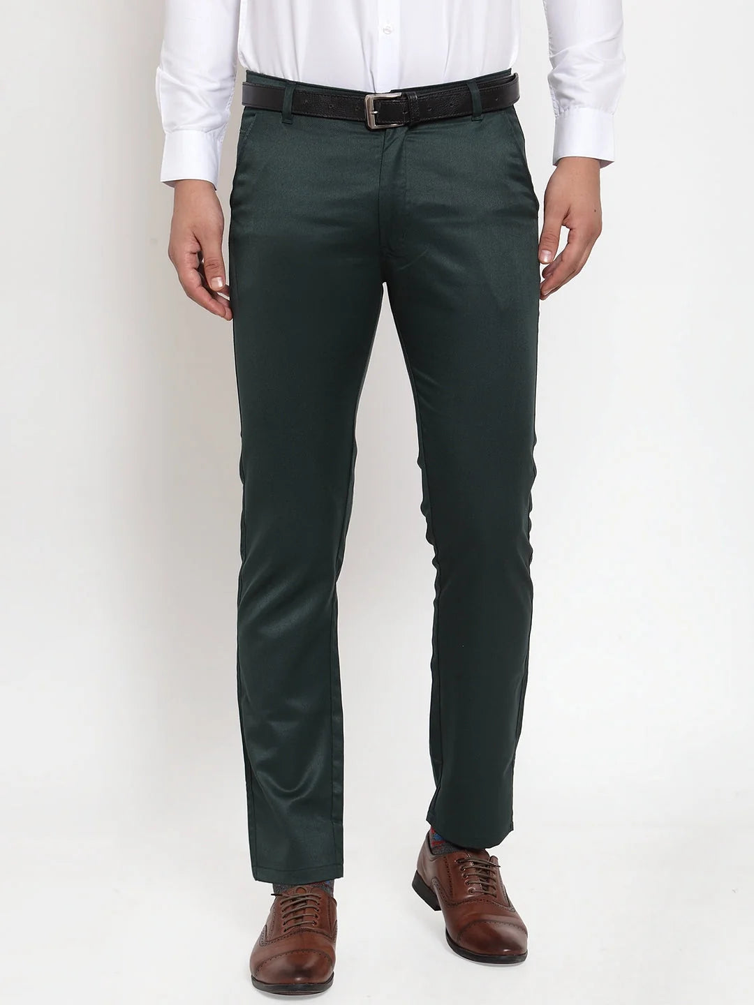 Jainish Men's Olive Formal Trousers | Tapered Cotton Pants