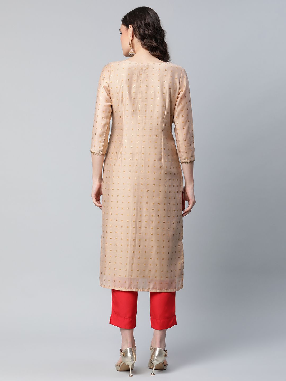 Beige & Red Printed Kurta Pant Set | Designer Kurta Sets