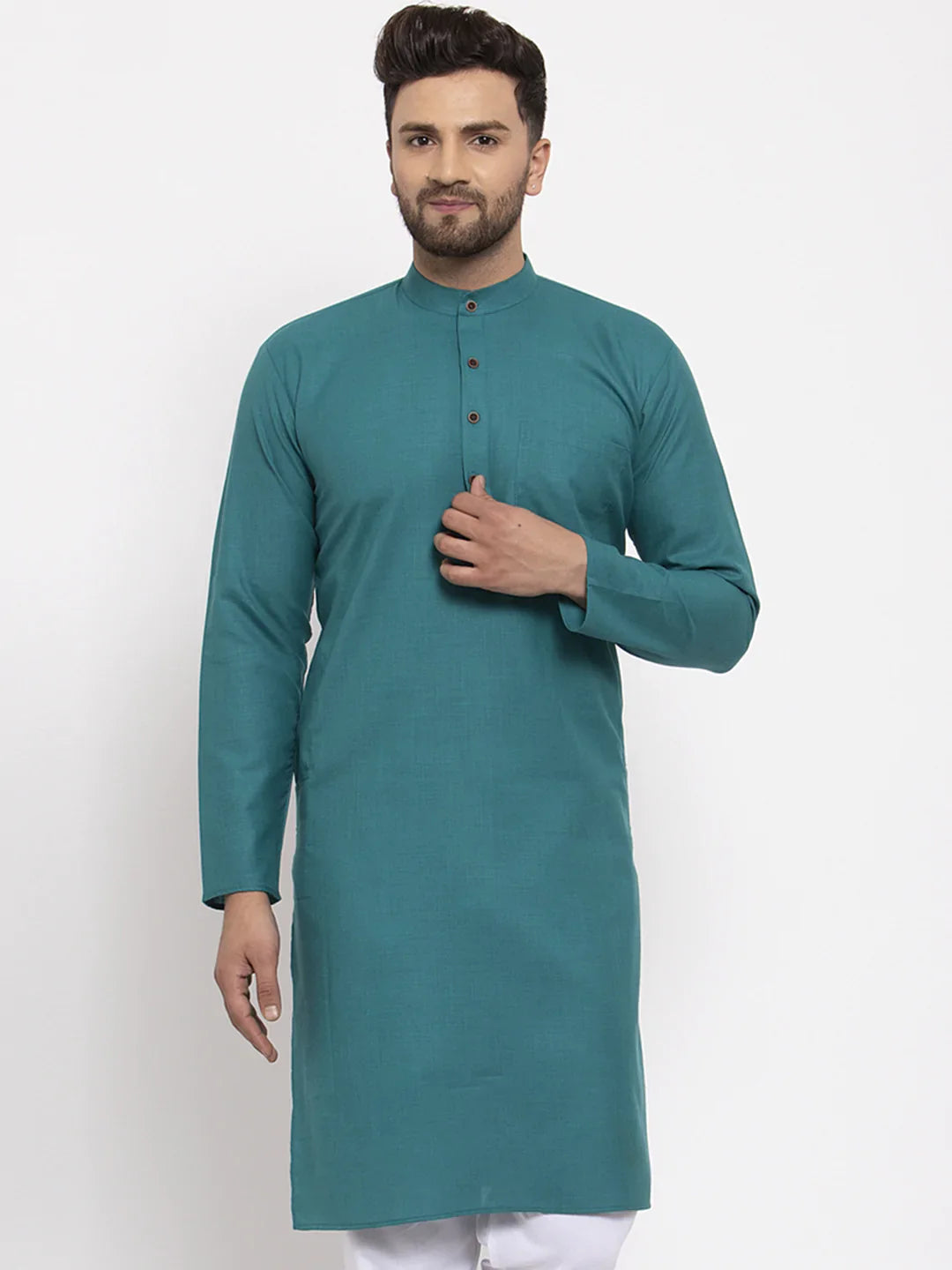 Men Green & White Solid Kurta Only ( KO 532 Green )-KO-532