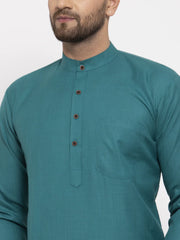 Men Green & White Solid Kurta Only ( KO 532 Green )-KO-532