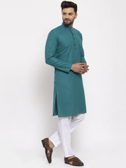 Men Green & White Solid Kurta Only ( KO 532 Green )-KO-532
