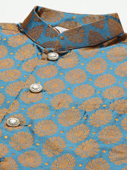 Men's Golden Dupion Silk Kurta with Churidar Jacket