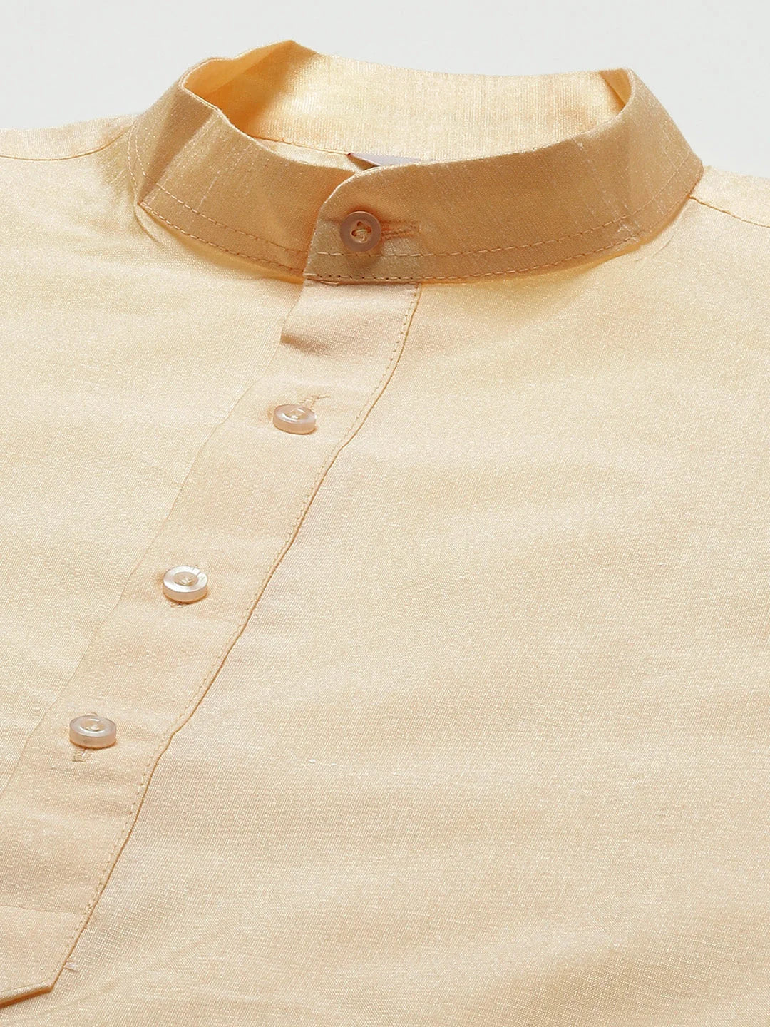 Golden Dupion Silk Mens Kurta Pajama Set with Nehru Jacket