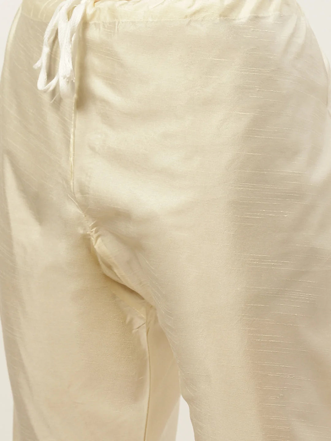 Golden Dupion Silk Mens Kurta Pajama Set with Nehru Jacket