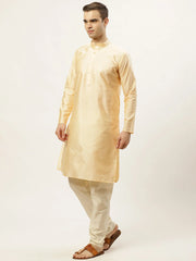 Men's Golden Dupion Silk Kurta with Churidar Jacket