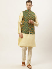 Men's Woven Design Nehru Jacket and Kurta Pyjama Set-JOKPWC