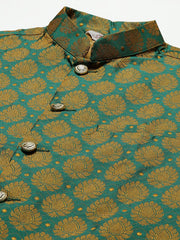 Men's Woven Design Nehru Jacket and Kurta Pyjama Set-JOKPWC