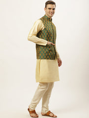 Men's Woven Design Nehru Jacket and Kurta Pyjama Set-JOKPWC