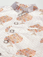 Men's Solid Dupion Kurta Pajama with Printed Nehru Solid Jacket