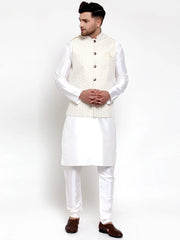 Men's Solid Dupion Kurta Pajama with High Embroidered Nehru Jacket