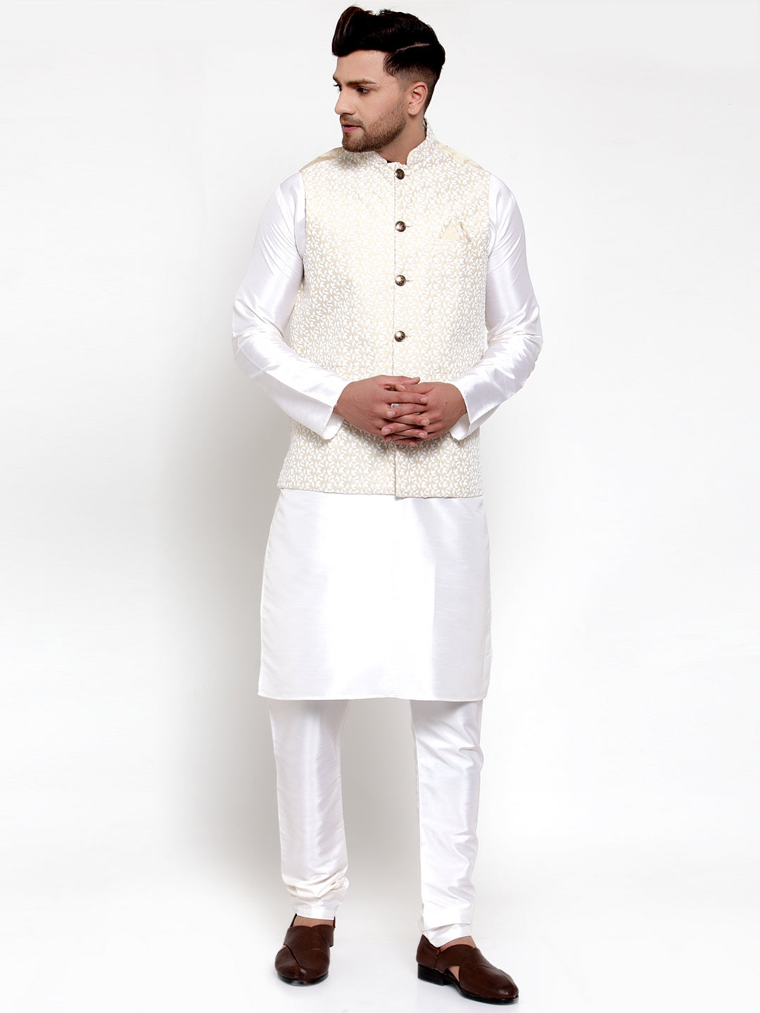 High Embroidered Nehru Jacket with Mens Kurta Pajama Set