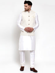 Men's Solid Dupion Kurta Pajama with High Embroidered Nehru Jacket