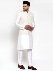 Men's Solid Dupion Kurta Pajama with High Embroidered Nehru Jacket