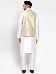Men's Solid Dupion Kurta Pajama with High Embroidered Nehru Jacket
