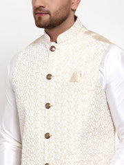 Men's Solid Dupion Kurta Pajama with High Embroidered Nehru Jacket