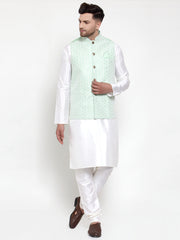 Men's Solid Dupion Kurta Pajama with Embroidered Quality Nehru Jacket