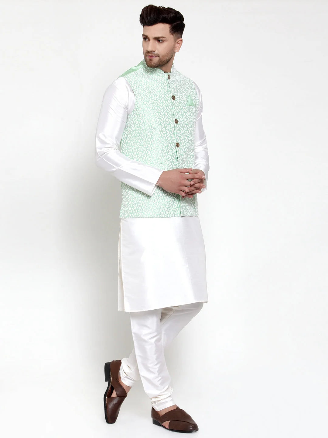 Mens Kurta Pajama Set with Quality Embroidered Nehru Jacket