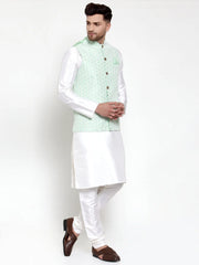 Men's Solid Dupion Kurta Pajama with Embroidered Quality Nehru Jacket