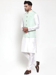 Men's Solid Dupion Kurta Pajama with Embroidered Quality Nehru Jacket