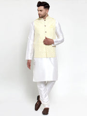 Men's Solid Dupion Kurta Pajama with Embroidered Nehrus Jacket