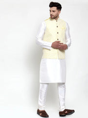 Men's Solid Dupion Kurta Pajama with Embroidered Nehrus Jacket