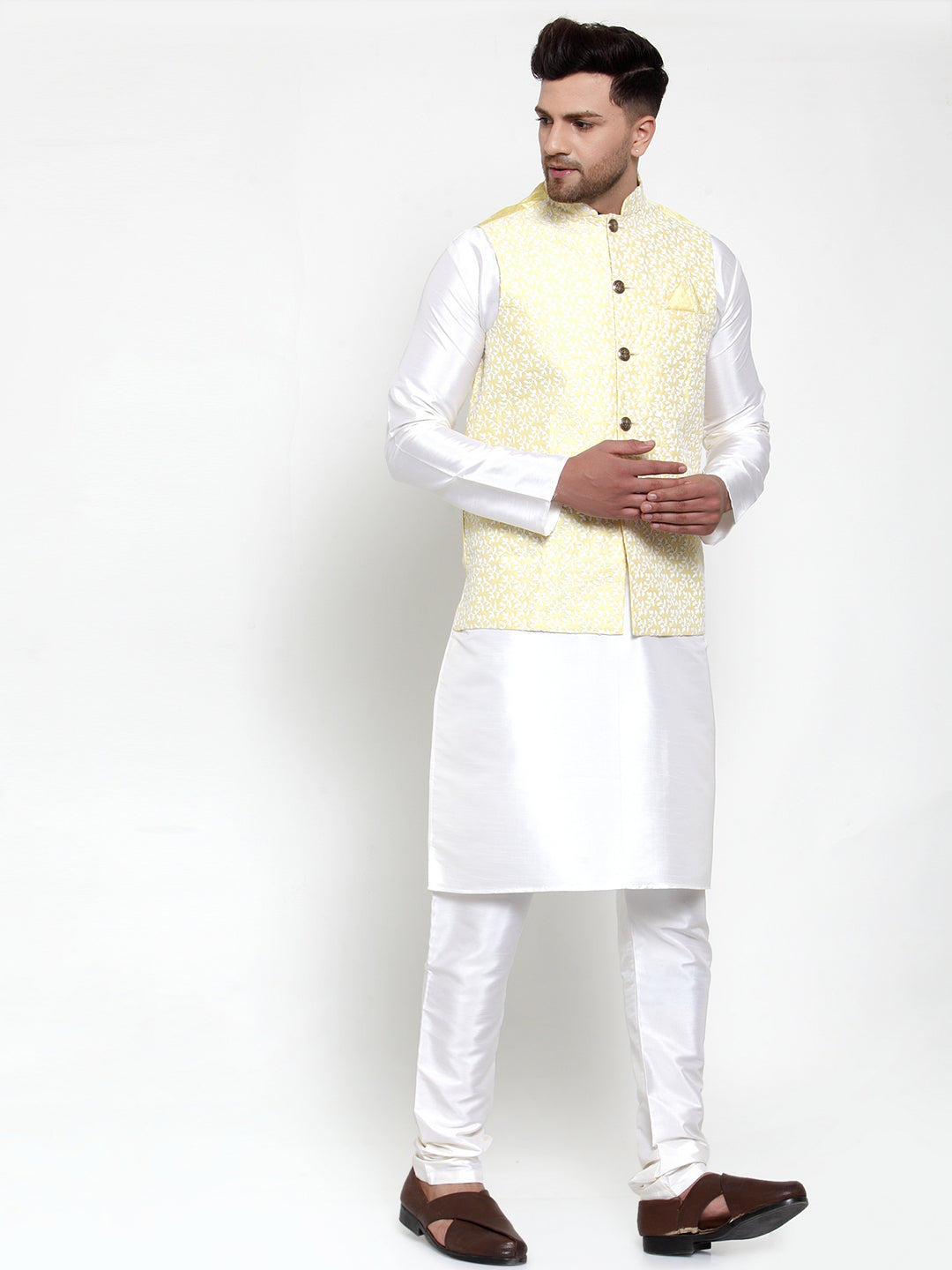 Elegant Mens Kurta Pajama Set with Embroidered Nehru Jacket
