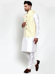 Men's Solid Dupion Kurta Pajama with Embroidered Nehrus Jacket