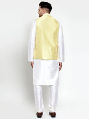 Men's Solid Dupion Kurta Pajama with Embroidered Nehrus Jacket