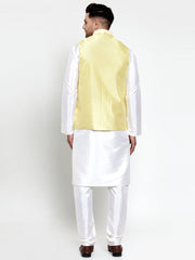 Men's Solid Dupion Kurta Pajama with Embroidered Nehrus Jacket