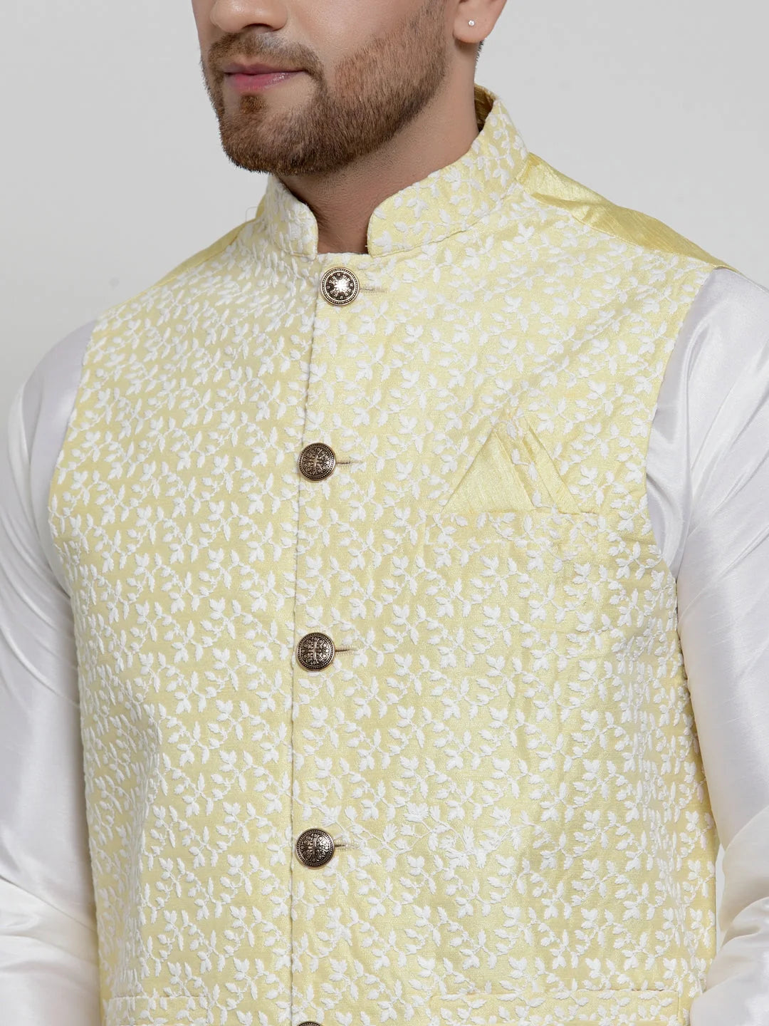 Elegant Mens Kurta Pajama Set with Embroidered Nehru Jacket