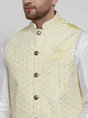 Men's Solid Dupion Kurta Pajama with Embroidered Nehrus Jacket