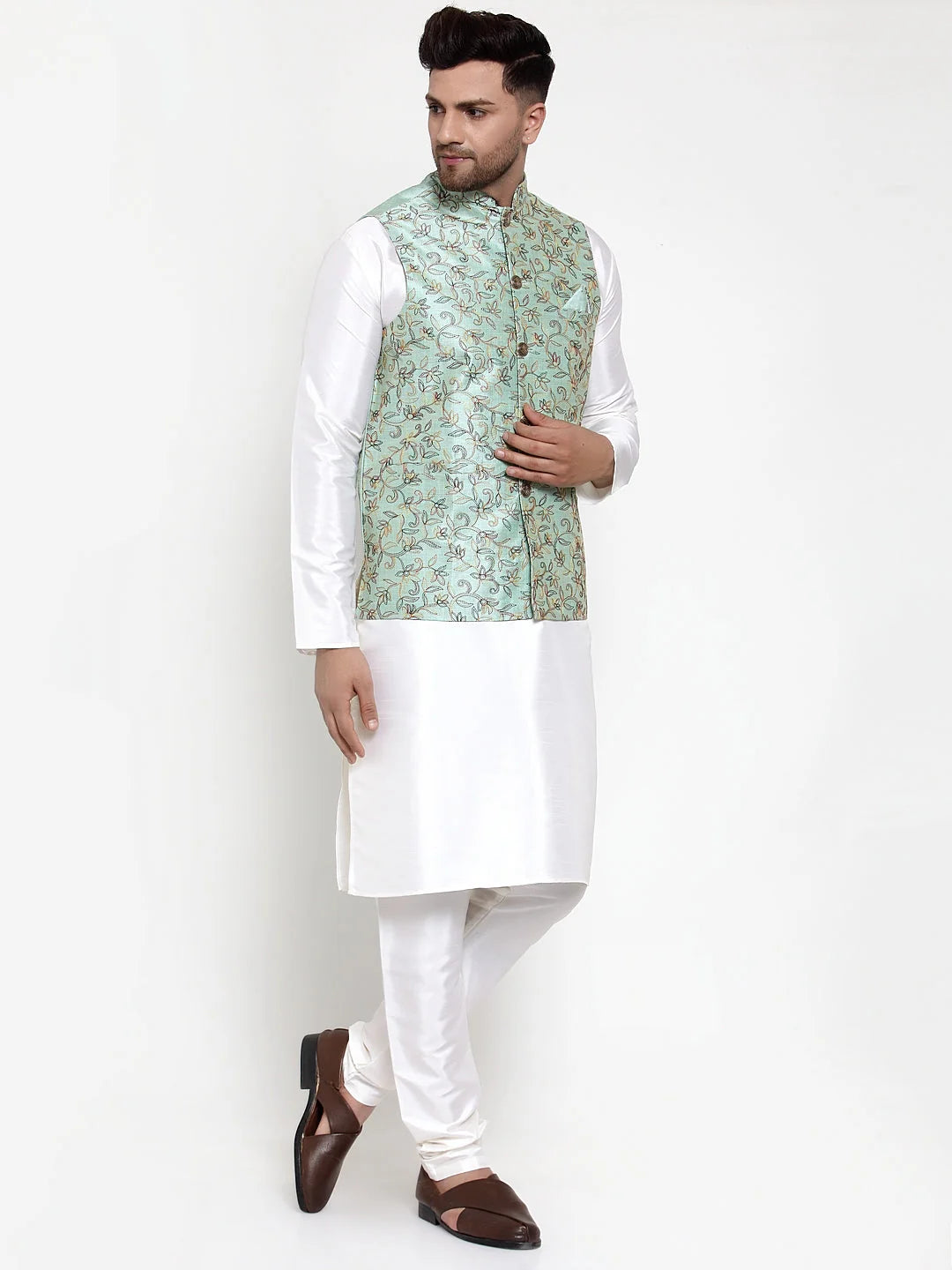 Woven Nehru Jacket with Kurta Pajama | Mens Kurta Pajama Set