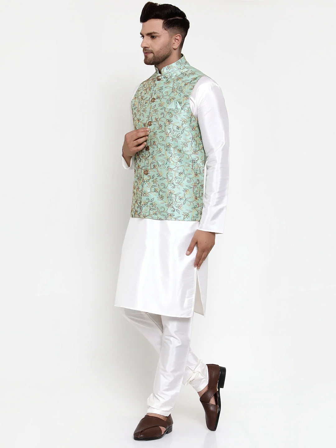 Woven Nehru Jacket with Kurta Pajama | Mens Kurta Pajama Set