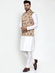 Men's Solid Dupion Kurta with Printed Nehru Jacket