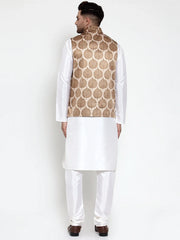 Men's Solid Dupion Kurta with Printed Nehru Jacket