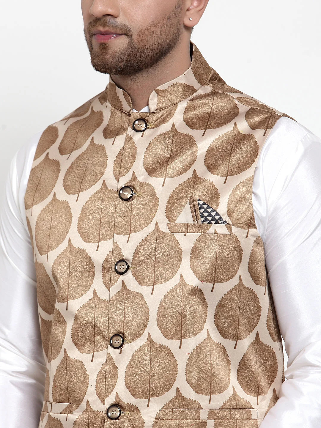 Mens Kurta Pajama Set with Printed Nehru Jacket | Pathani Suit