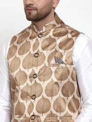 Men's Solid Dupion Kurta with Printed Nehru Jacket