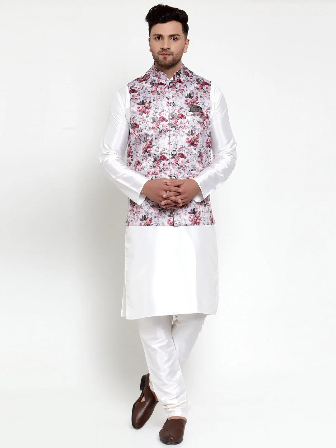 Solid Kurta Pajama & Printed Nehru Jacket | Mens Kurta Pajama
