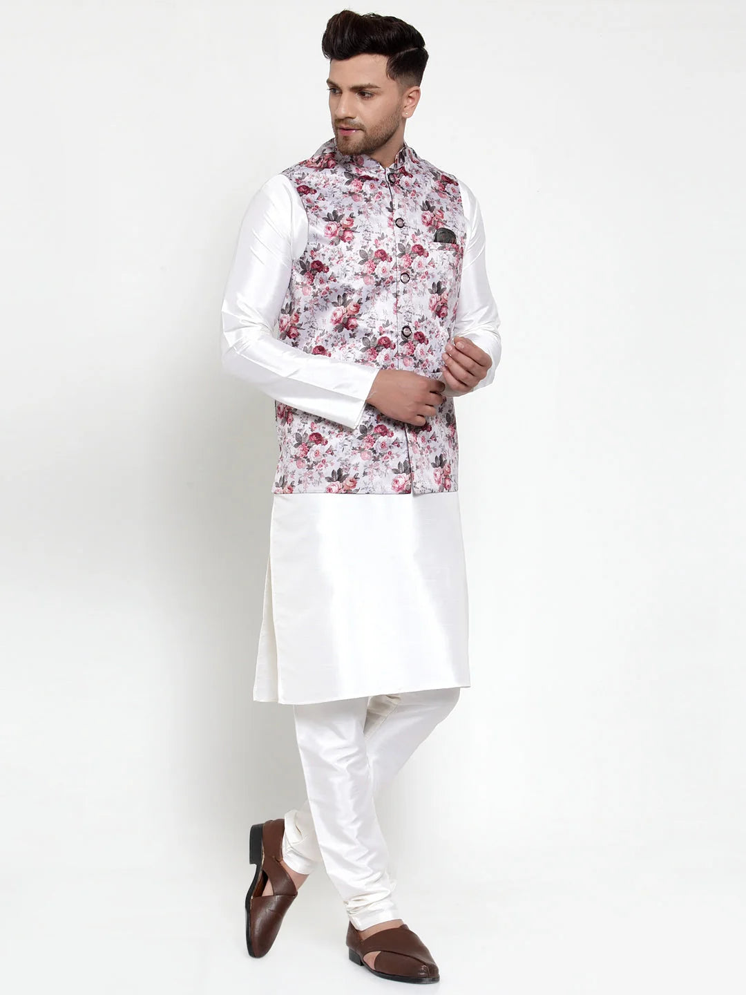 Solid Kurta Pajama & Printed Nehru Jacket | Mens Kurta Pajama