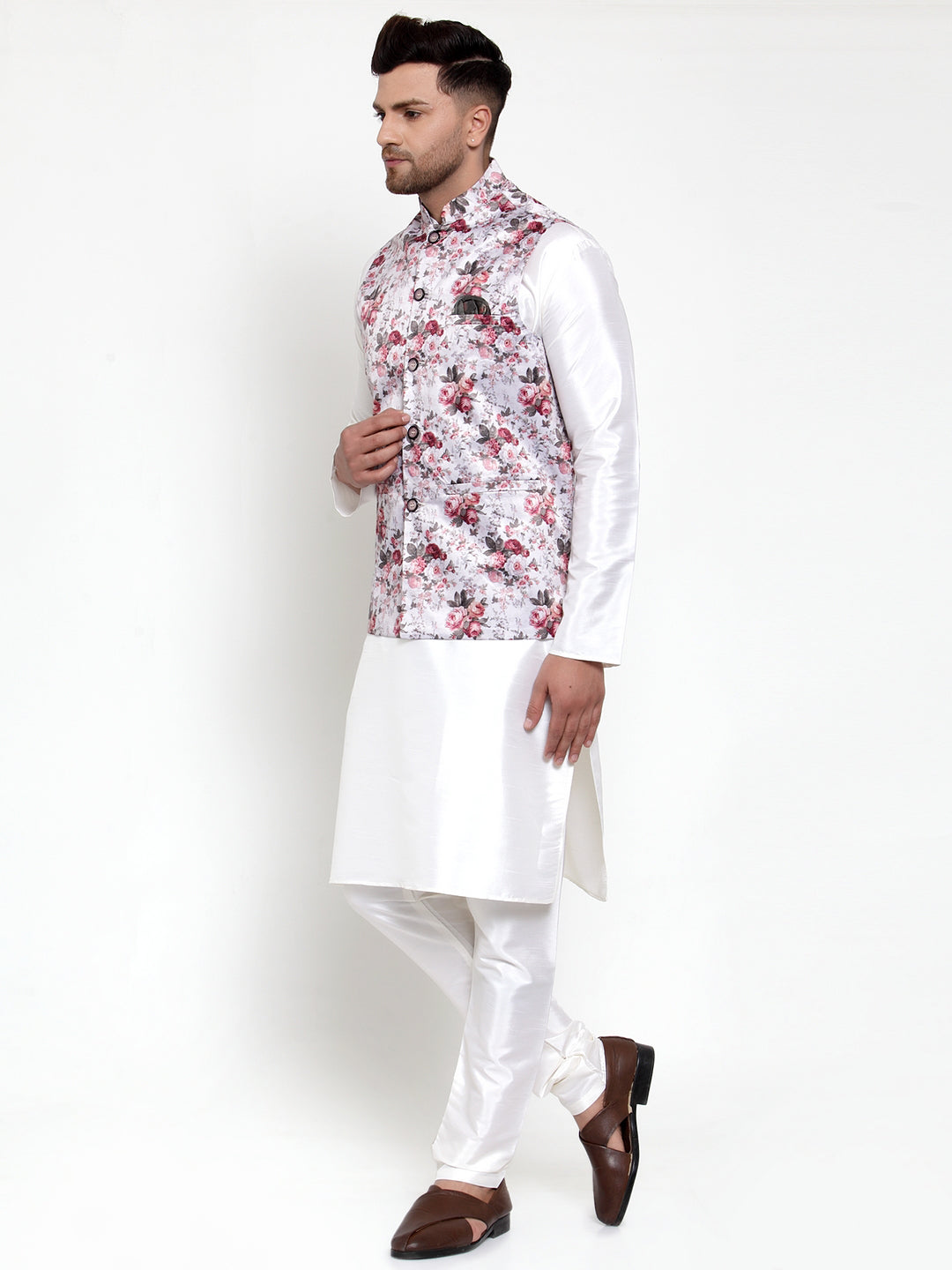 Solid Kurta Pajama & Printed Nehru Jacket | Mens Kurta Pajama